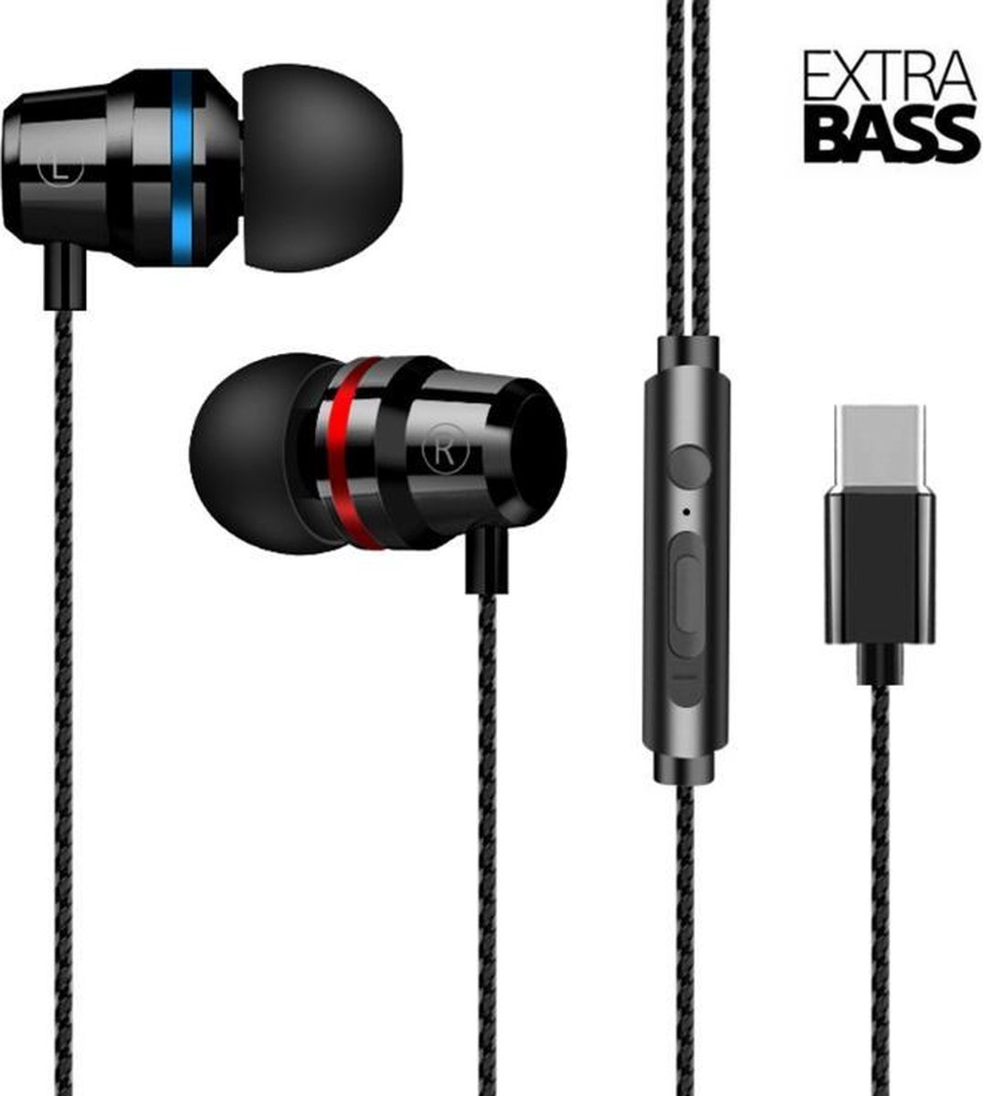 DrPhone - SoundLUX - In-Ear Bedrade Oordoppen met USB-C Aansluiting (Geen DAC ingebouwd) - Earbuds - Hoge BASS - Siphon Black