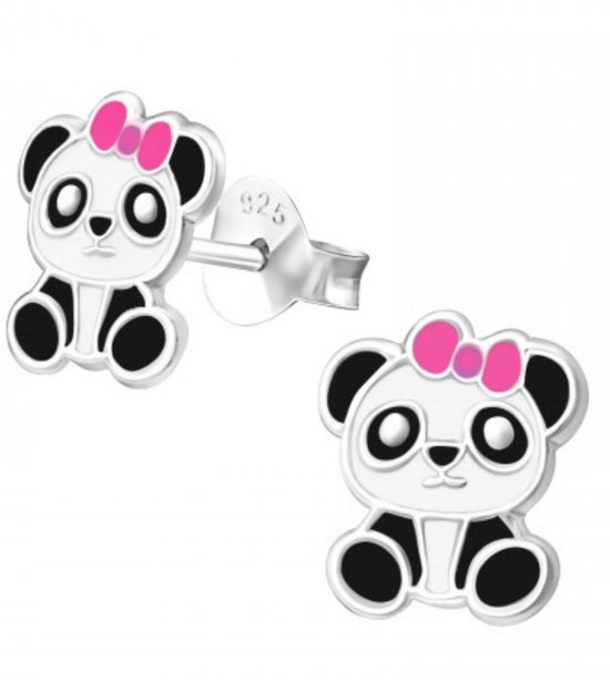 bol.com | Zilveren Panda oorbellen roze strik