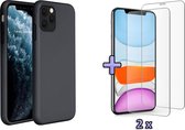 iPhone 11 Pro Max Hoesje - Siliconen Back Cover & 2X Glazen Screenprotector - Zwart