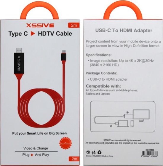 HDMI naar USB-C 2M - Stevige kabel