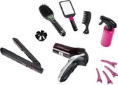 Klein Toys Braun Satin Hair 7 mega kappersset - haardroger, stijltang en haarborstel - incl. stylingaccessoires en ventilator met koude-lucht-mechanisme - zwart roze