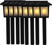 8x Tuinlamp zonne-energie fakkel / toorts met vlam effect 34,5 cm - sfeervolle tuinverlichting - prikker / lantaarn