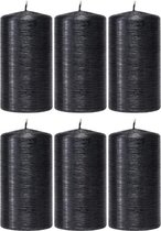 Halloween 6x Zwarte cilinderkaars/stompkaars 7 x 13 cm 25 branduren - Geurloze zwartkleurige kaarsen - Woondecoraties