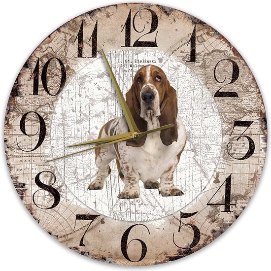 Houten Klok - 30cm - Hond - Basset Hound