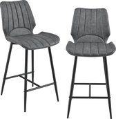 Barkruk - Set van 2 stuks - Kunstleer & metaal - Donker grijs & zwart - Afmeting (HxBxD) 102,5 x 46,5 x 51 cm