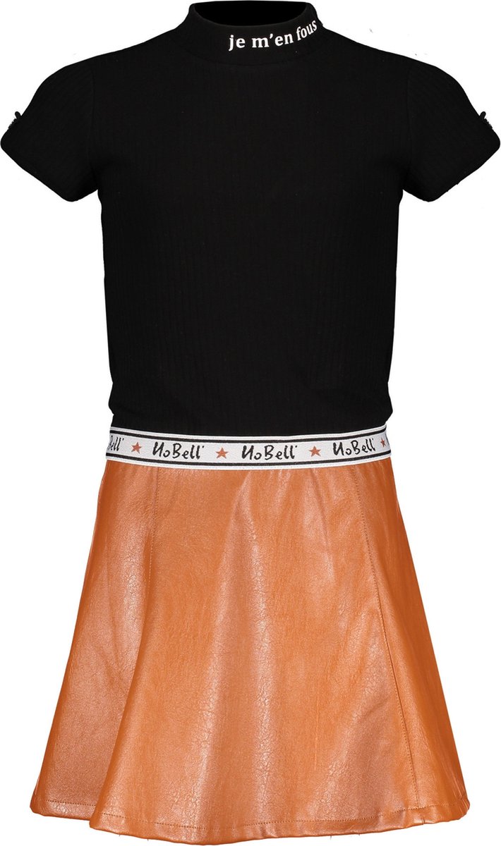 NoBell' jurk Mony rib top zwart en lederlook rokje maat 110