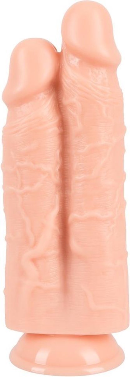 Goedkoopste Double Lover Natuurlijke Dubbele Dildo met Zuignap en Mooie Realistische Vormgeving 26 cm - beigeig