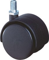 Roulette pivotante pour meuble en plastique noir avec axe fileté galvanisé M8X15mm D = 40mm 40kg