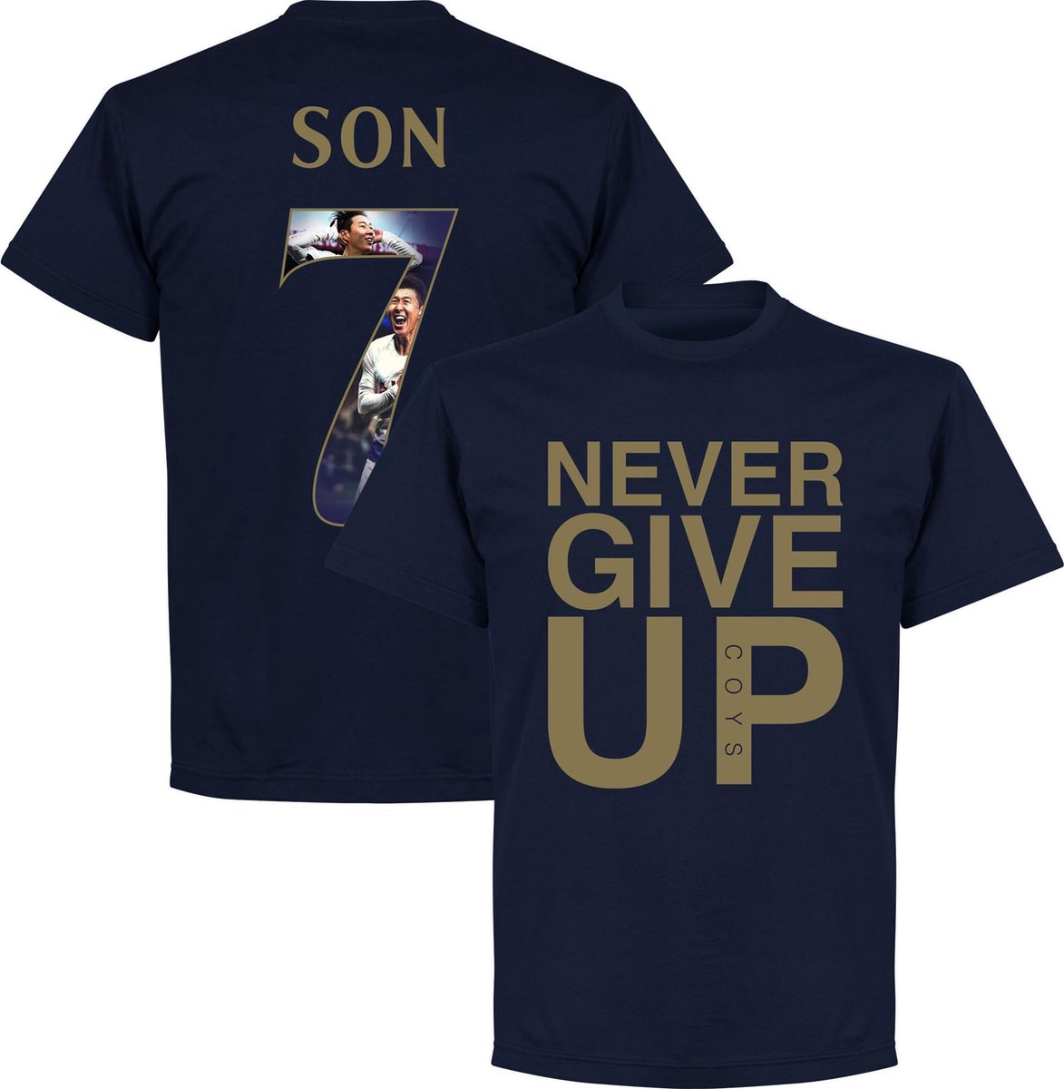 Never Give Up Spurs Son 7 Gallery T-Shirt - Navy/ Goud - 4XL