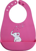 Siliconen baby slabbetje - roze - print olifant - met opvangbakje