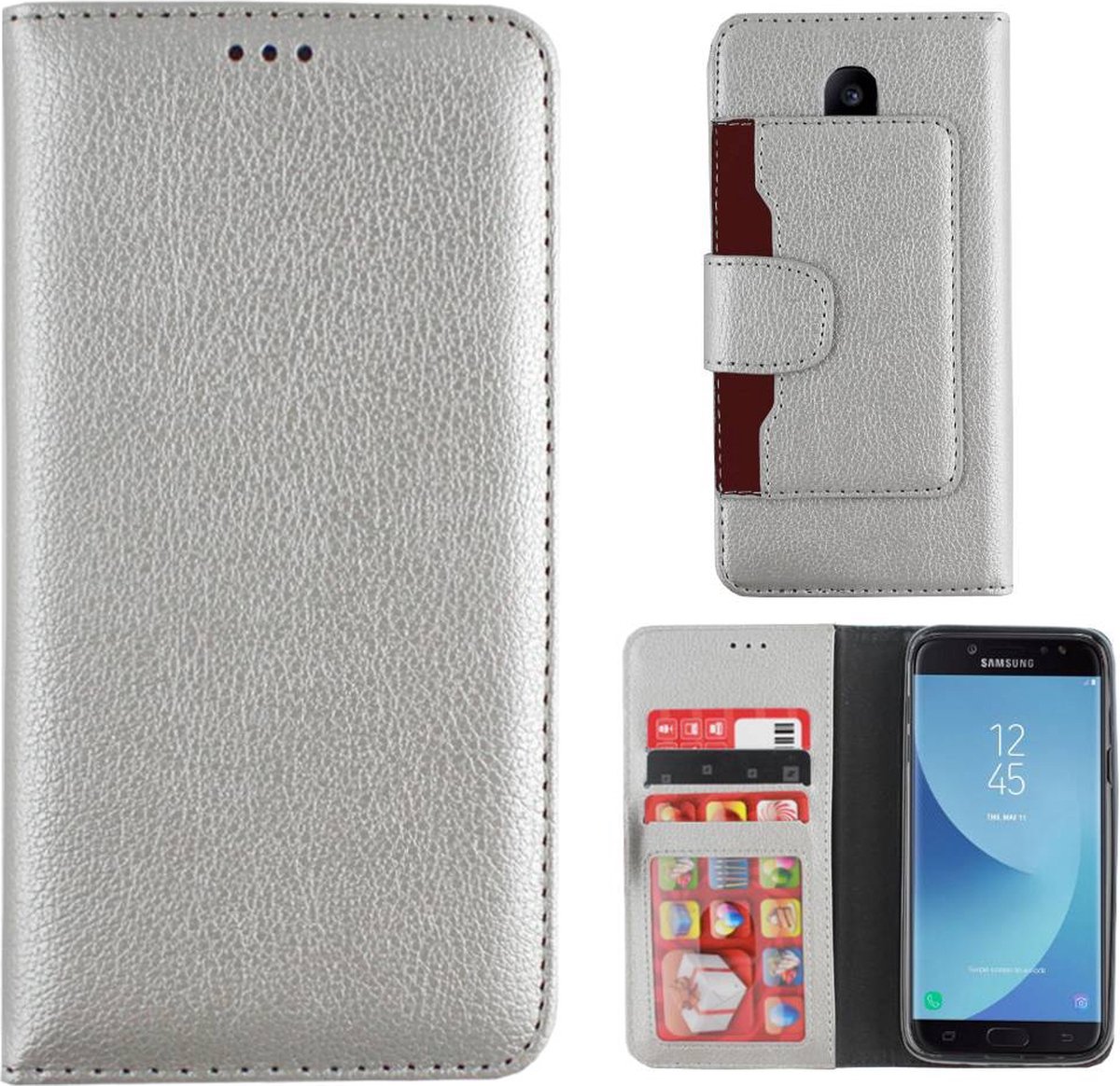 Wallet Case PU voor Samsung J7 2017 in Zilver