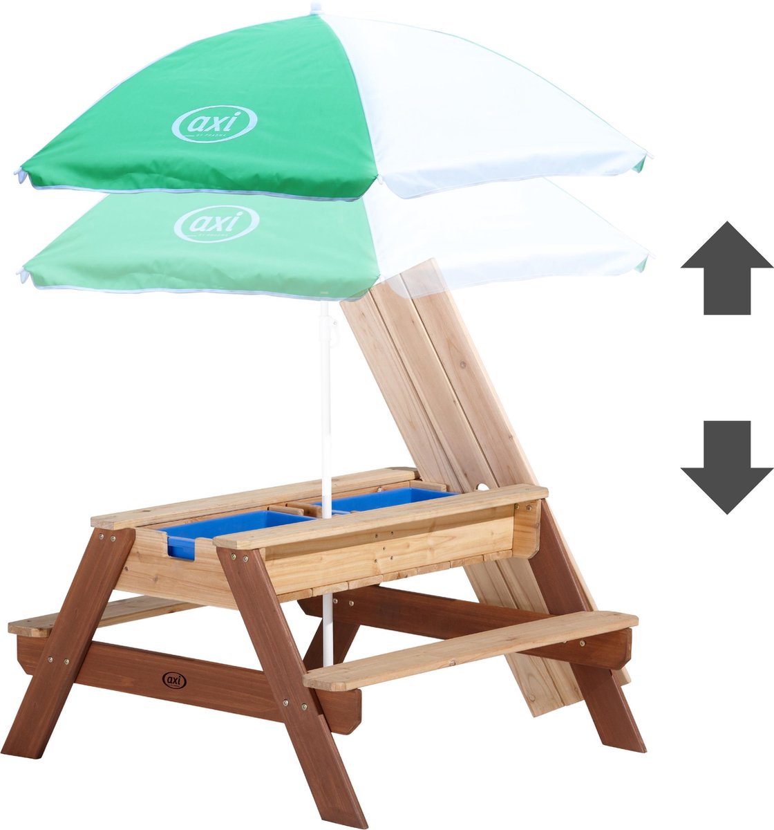 AXI Nick Zand & Water Picknicktafel in Bruin - Met in hoogte verstelbare Parasol in Groen/Wit - Multifunctionele Picknick tafel van FSC hout - Picknick tafel voor kinderen van hout — afbeelding 4