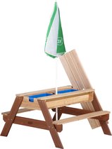 AXI Nick Zand & Water Picknicktafel in Bruin - Met in hoogte verstelbare Parasol in Groen/Wit - Multifunctionele Picknick tafel van FSC hout - Picknick tafel voor kinderen van hout