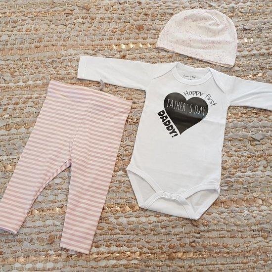 MM Baby rompertje met tekst eerste vaderdag papa cadeau geboorte meisje jongen set met tekst aanstaande zwanger kledingset pasgeboren unisex Bodysuit | Huispakje | Kraamkado | Gift Set