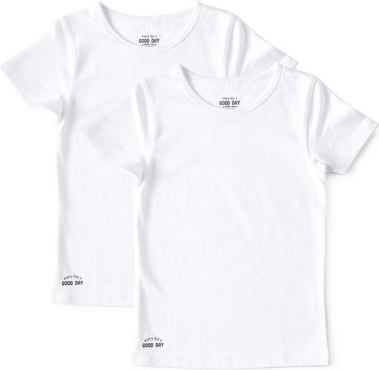 Little Label - meisjes t-shirt 2-pack - white 104 4Y - maat: 98/104 - bio-katoen