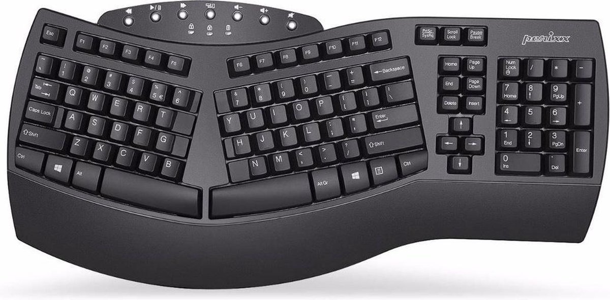 Perixx Periboard 612 draadloos ergonomisch toetsenbord (Bluetooth 4,0 + 2,4ghz, polssteun) - QWERTY/US