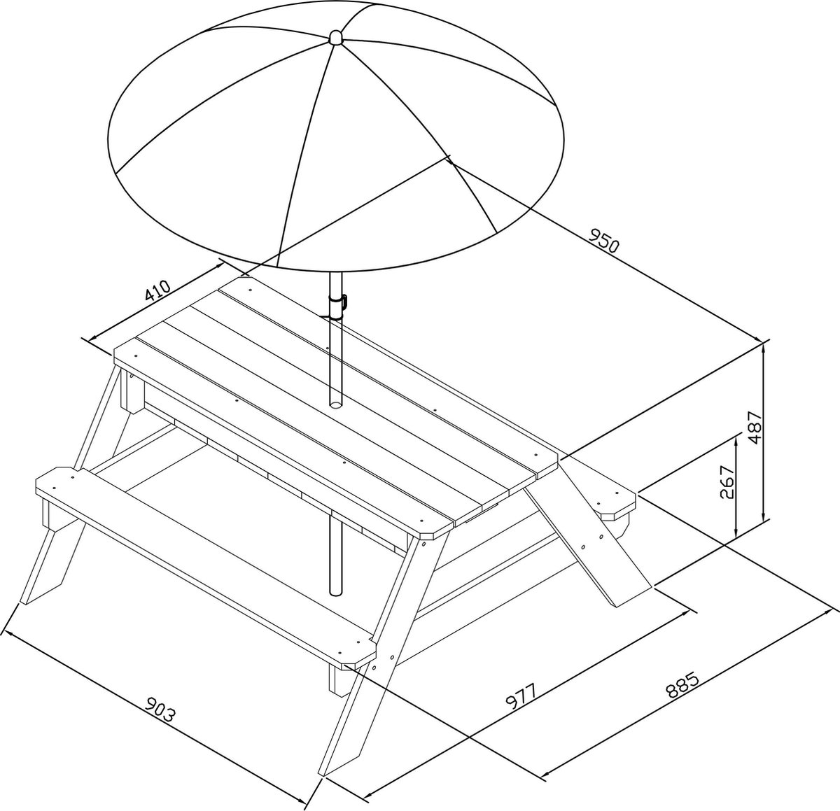 AXI Nick Zand & Water Picknicktafel in Bruin - Met in hoogte verstelbare Parasol in Groen/Wit - Multifunctionele Picknick tafel van FSC hout - Picknick tafel voor kinderen van hout — afbeelding 17