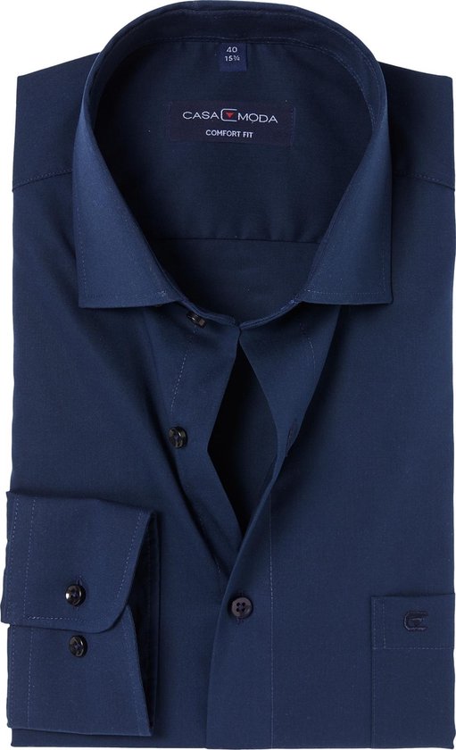 CASA MODA comfort fit overhemd - marine blauw - Strijkvrij - Boordmaat: 50