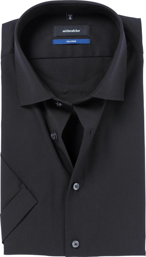 Seidensticker shaped fit overhemd - korte mouw - zwart - Strijkvrij - Boordmaat: