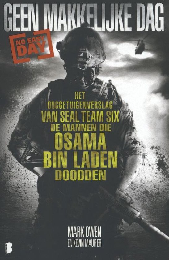 Geen Makkelijke Dag, boekcover met soldaat met helm en geweer, met tekst "NO EASY DAY"