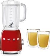 SMEG Blender Rood + Maxxo Dubbelwandige Glazen 2 stuks