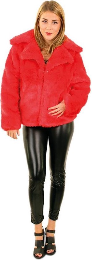 Korte rode bontjas - maat 44-46 L XL - fake fur jas nepbont rood pluche  pimp | bol.com