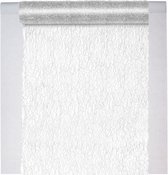 Feest tafelkleed met tafelloper op rol - wit/zilver - 10 meter - Polyester/stof