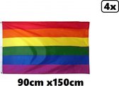 4x Vlag Regenboog 90cmx150cm - Landen festival thema feest fun verjaardag pride