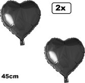 2x Folieballon Hart zwart (45 cm) - trouwen huwelijk bruid hartjes ballon feest festival liefde white