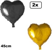 2x Folieballon Hart goud en zwart (45 cm) – Black an gold party trouwen huwelijk bruid hartjes ballon feest festival liefde white