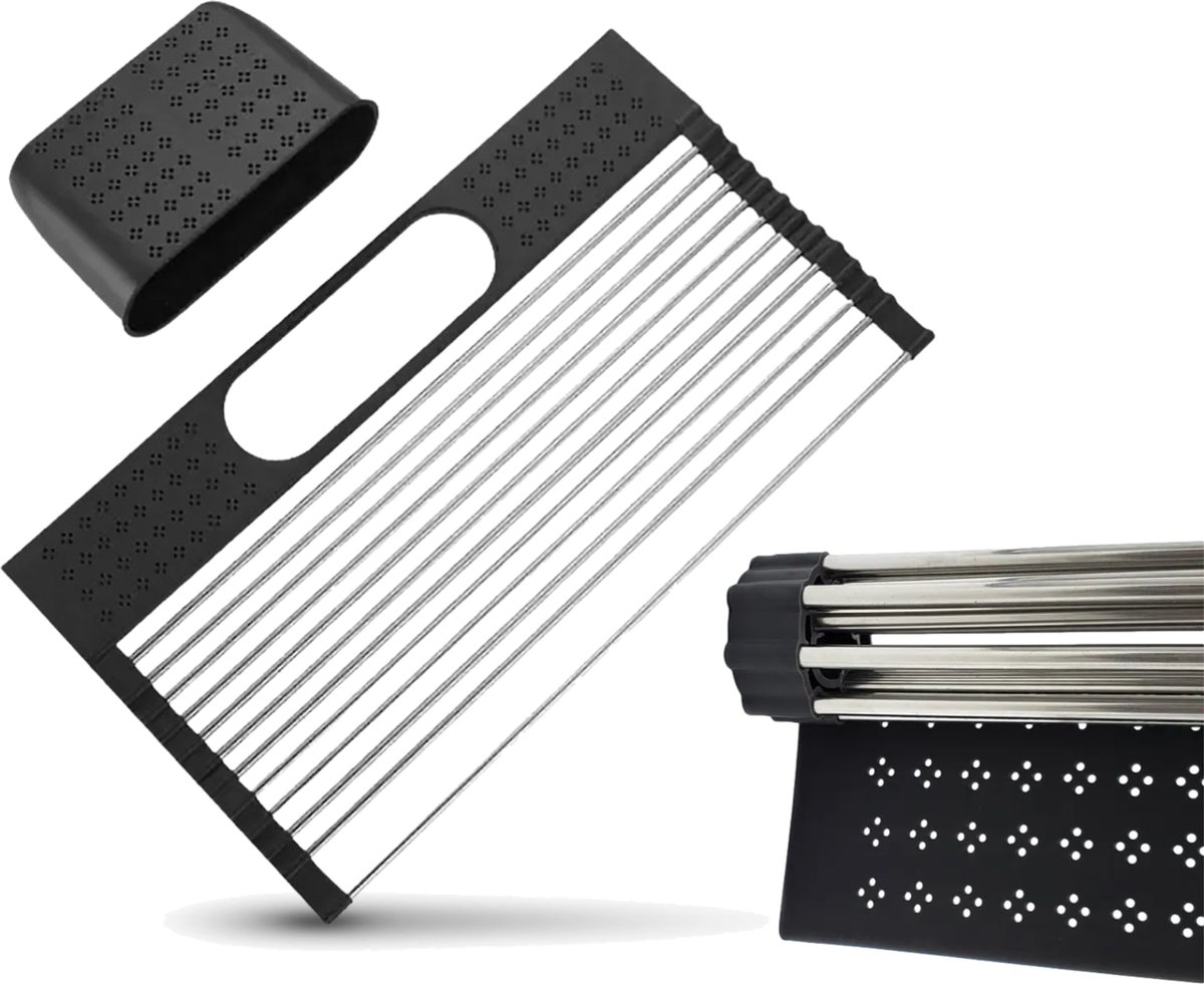 Goedkoopste Tolussa Afdruiprek Zwart - Afdruipmat - Afdruiprek opvouwbaar - Afdruiprek met lekbak - Afdruiprek inklapbaar