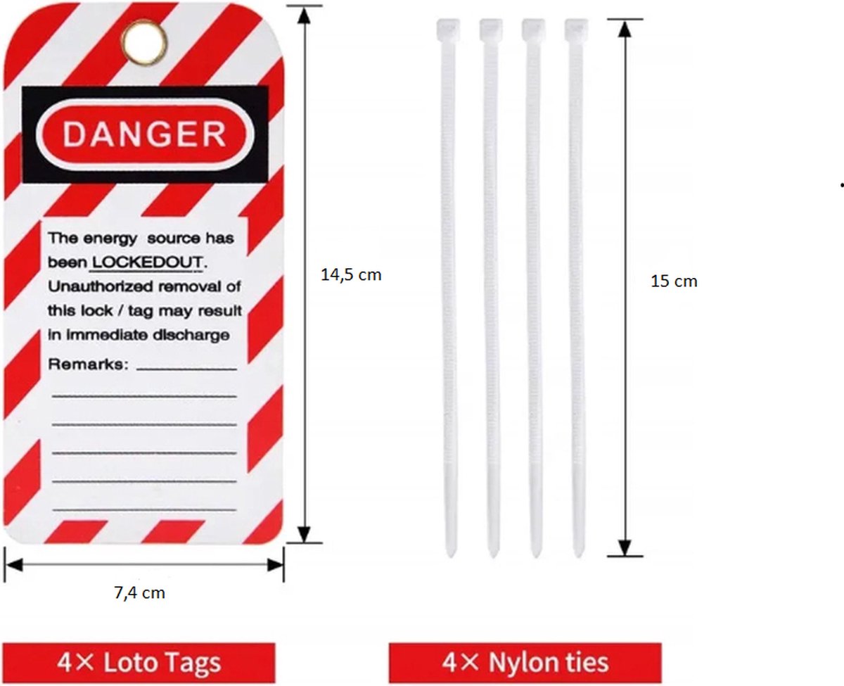 Lockout service monteur set - Lock out kit - LOTOTO kit - Loto kit - 2x hangslot - 2x slotvermeerderaar - 4x veiligheid tags - 4x tyraps - LOTOTO - Lock out tag out - Loto - Lock out - Tag out — cadeau in Cadeau-ideeën - foto 7