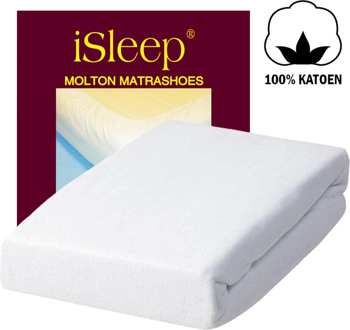 iSleep Molton Hoeslaken - 100% Katoen - Eenpersoons - 90x210/220 cm - Wit