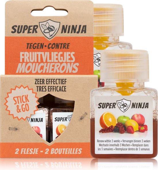 Super Ninja Fruitvliegjes Vanger - 2 Fruitvliegjes vallen - Zeer Effectief en Egologisch Fruitvliegjes Bestrijden - Direct Werkzaam, Milieu vriendelijke & Veilige Fruitvliegjesval