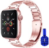 By Qubix compatible Apple Watch bandje staal - 42mm - 44mm - 45mm - 49mm - RVS metaal schakelband - Rosé goud
