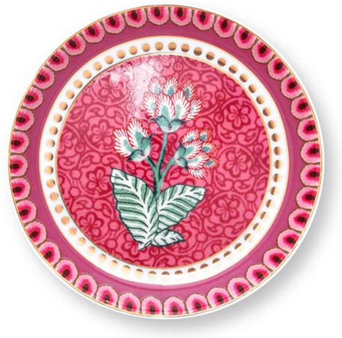 Pip Studio tea tip Flower festival dark pink 9 cm - theetip roze bloemen festival - 