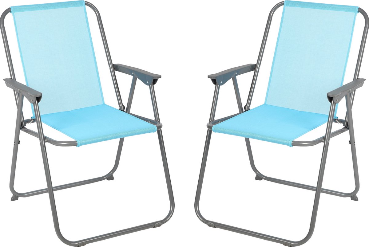 Sunnydays Picnic camping/strand stoel - 2x - aluminium - inklapbaar - blauw - L53 x B55 x H75 cm