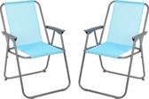 Sunnydays Picnic camping/strand stoel - 2x - aluminium - inklapbaar - blauw - L53 x B55 x H75 cm