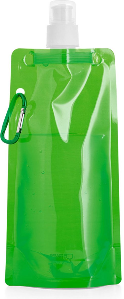 Waterfles/drinkfles/sportbidon opvouwbaar - groen - kunststof - 460 ml - schroefdop - waterzak