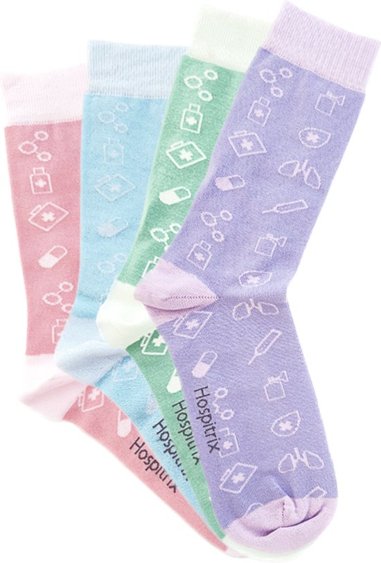 4 Pièces Chaussettes Femme Infirmière Icônes Pastel Taille 37-41 | bol