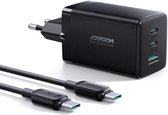 Adaptateur JOYROOM avec USB C et USB A - Chargeur 65W - Chargeur rapide - Câble USB C 1,2 mètre - Zwart