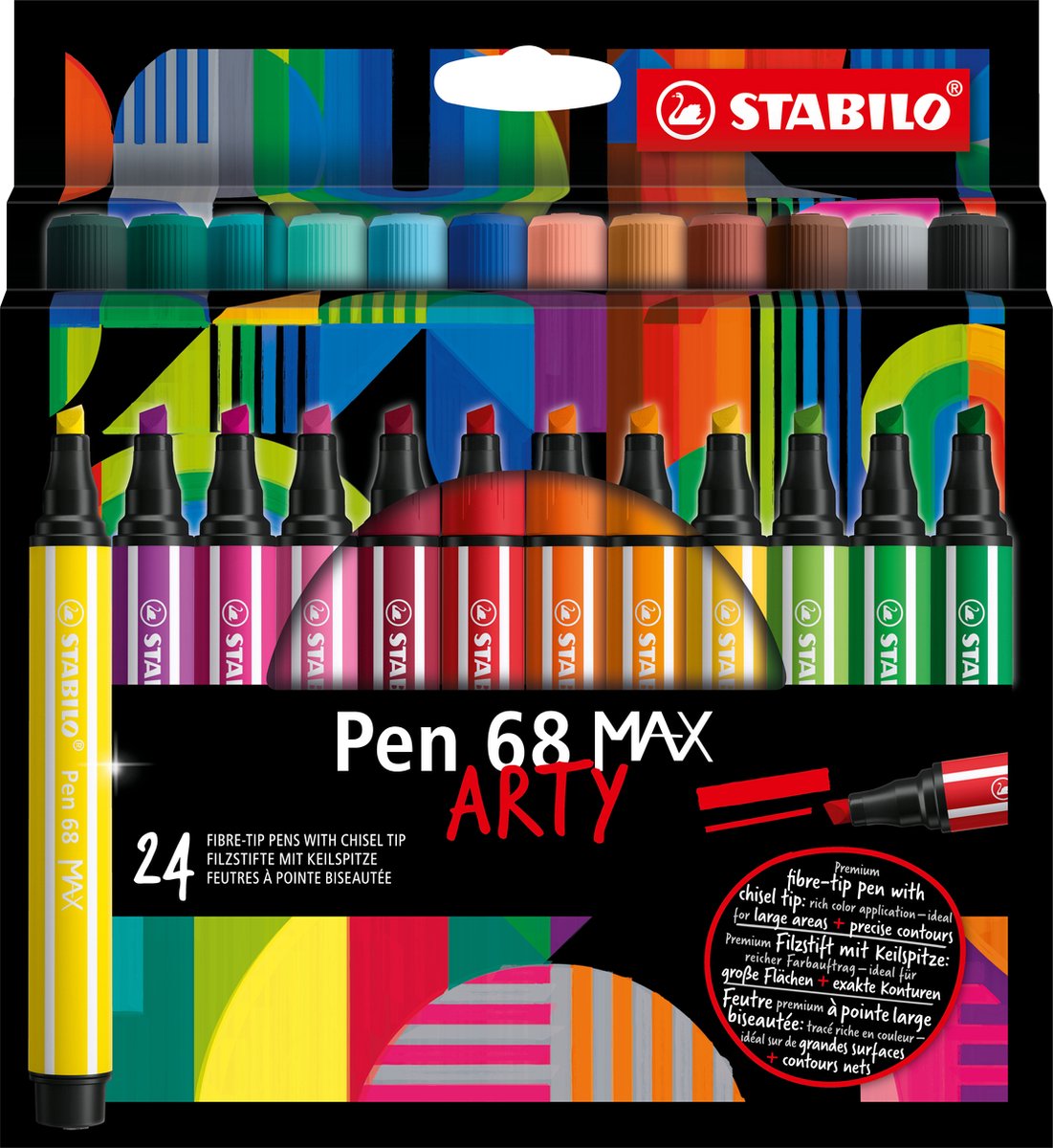 STABILO Pen 68 Stylo feutre pointe moyenne - pochette 10 couleurs assorties  - Stylos feutres