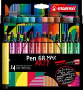 STABILO Pen 68 MAX - ARTY - Stylo feutre Premium à pointe biseautée épaisse - Coffret de 24 pièces - Avec 24 couleurs différentes