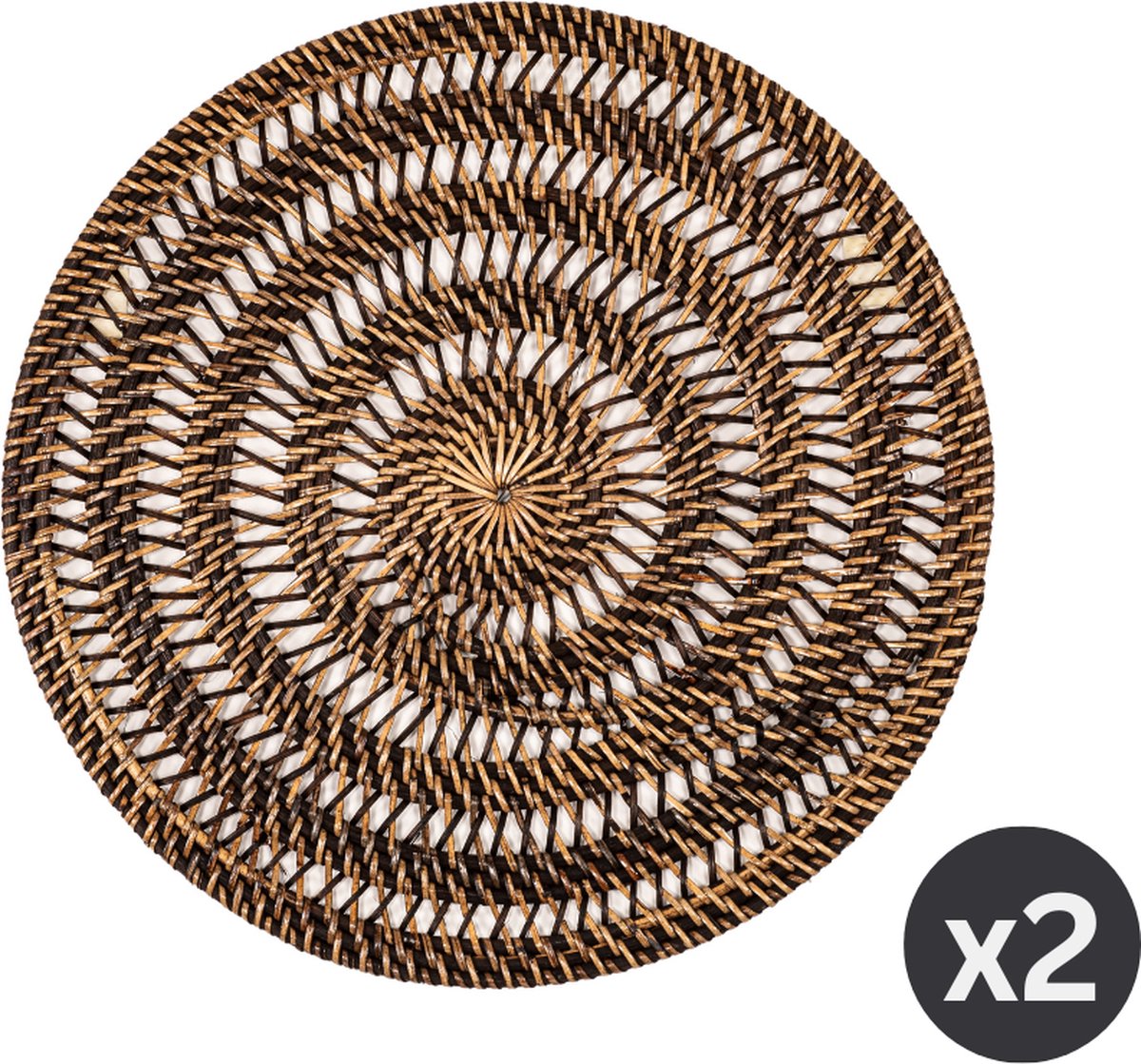 Placemat RATTAN SPIRAL - SET/2 - Rond - Dia 36 cm, donkerbruin