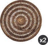 Placemat rattan, rond, dia 36cm, SPIRAL, donkerbruin, SET/2