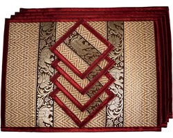 Placemat en onderzetter, 4 stuks, 2 maten, natuurlijk handgemaakt, natuurlijk rieten mandvlechtwerk met pluche zijde, orde, eco-handwerk (medium violet)