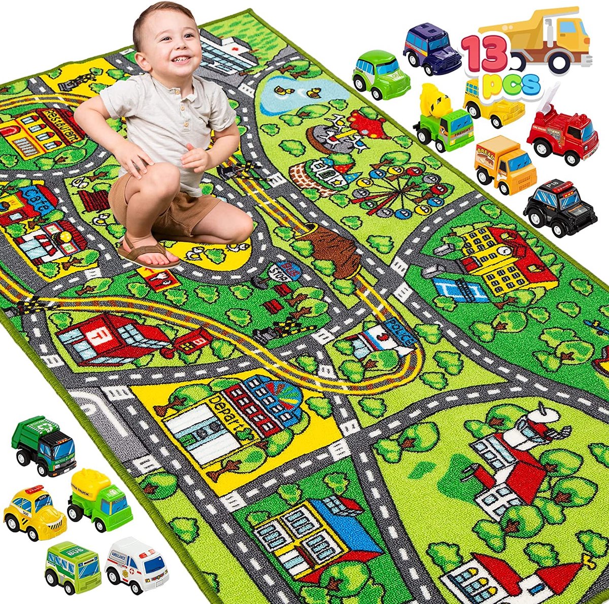 58.5" Carpet Playmat with 12 Cars