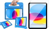 Hoes geschikt voor iPad 10.9 2022 - Screen Protector GlassGuard - Kinder Back Cover Kids Case Hoesje Blauw & Screenprotector
