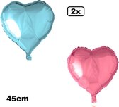 2x Ballon aluminium Coeur bleu clair et rose clair (45 cm) - mariage mariage mariée coeurs ballon fête festival amour blanc