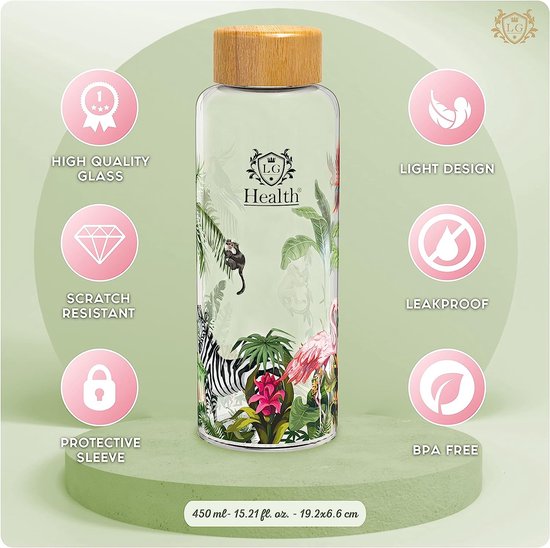 Eigenart Flowtea Eucalyptus dubbelwandige drinkfles van borosilicaatglas met roestvrijstalen deksel, neopreen hoes en zeef, BPA-vrij, 400 ml, 50020 Eigenart Flowtea Eucalyptus dubbelwandige drinkfles van borosilicaatglas met roestvrijstalen deksel, neopreen hoes en zeef, BPA-vrij, 400 ml, 50020